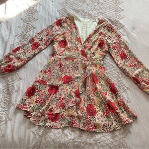 Altar'd State Floral Dress with Red and Cream Hues